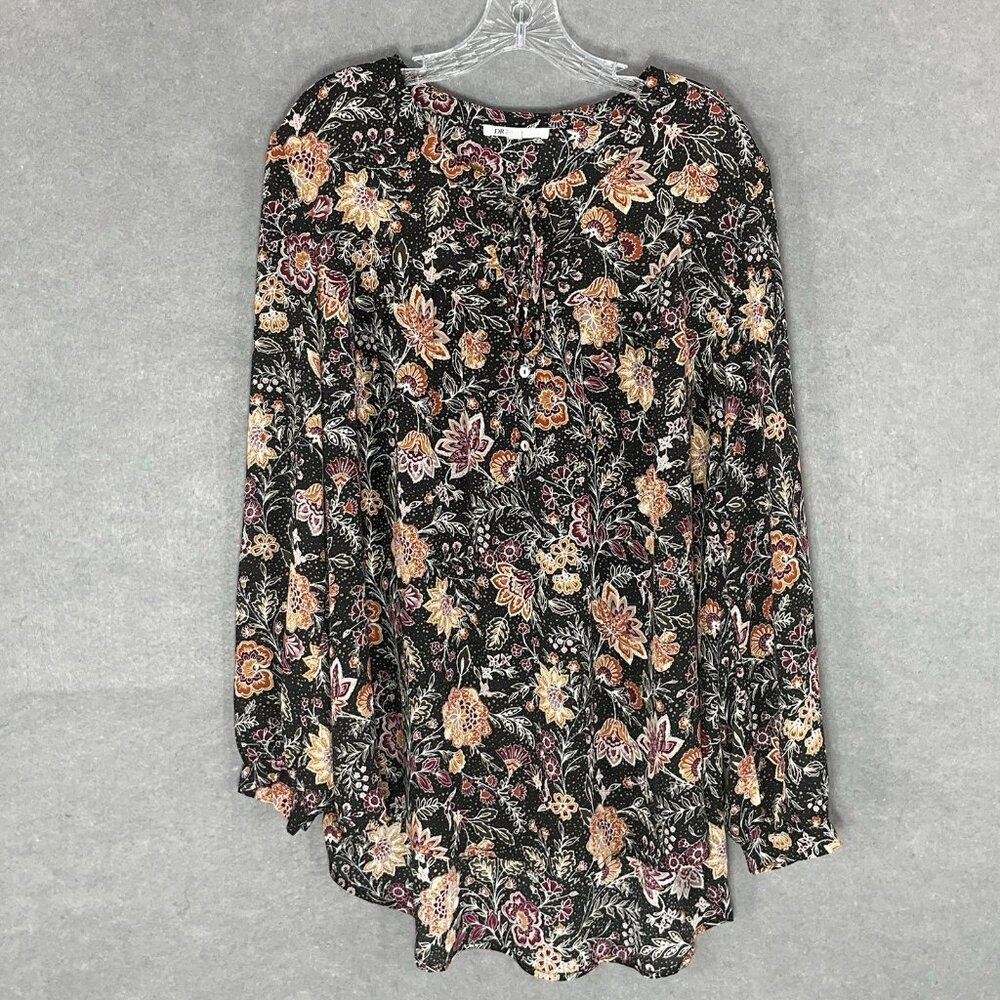 DR2 Daniel Rainn Top Women 2XL Dark Floral Flowy Lightweight‎ Round Neck Blouse
